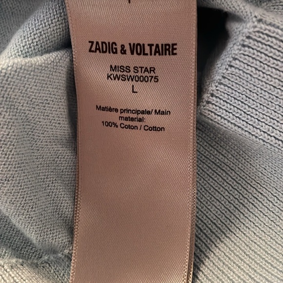 NEW | Zadig & Voltaire Miss Star Crewneck Cotton Sweater Ciel Stone Blue Large - Picture 5 of 12